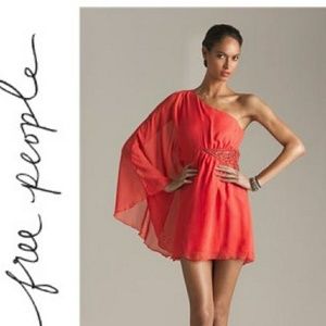 Free People coral one shoulder chiffon dress FLAWS